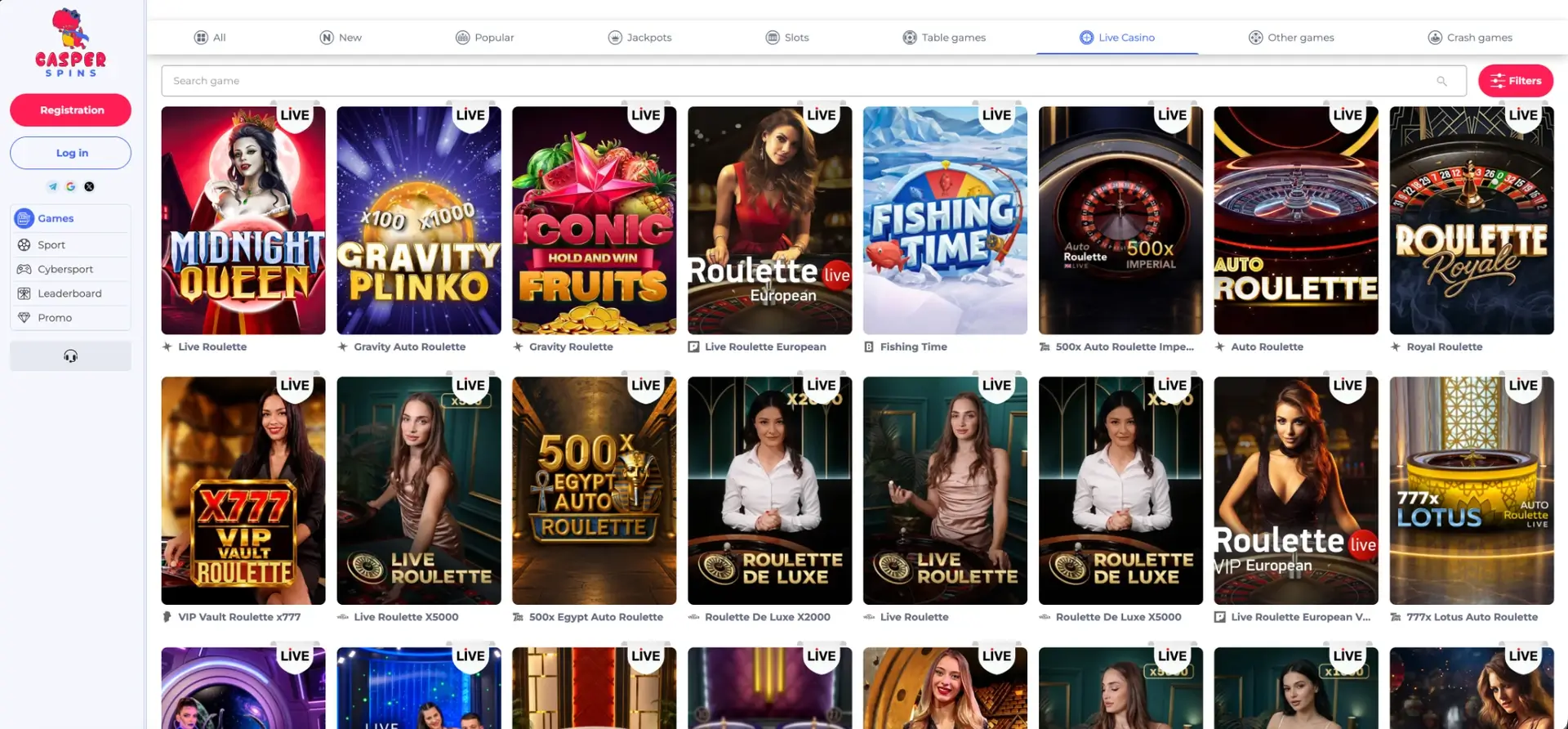 Casper Spins live casino tables